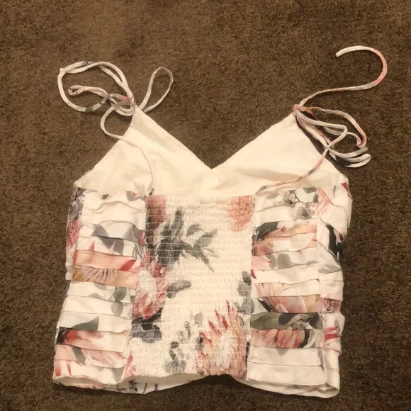 Express Pink and Cream Ruched Tie Front Camisole - Picture 2 of 5